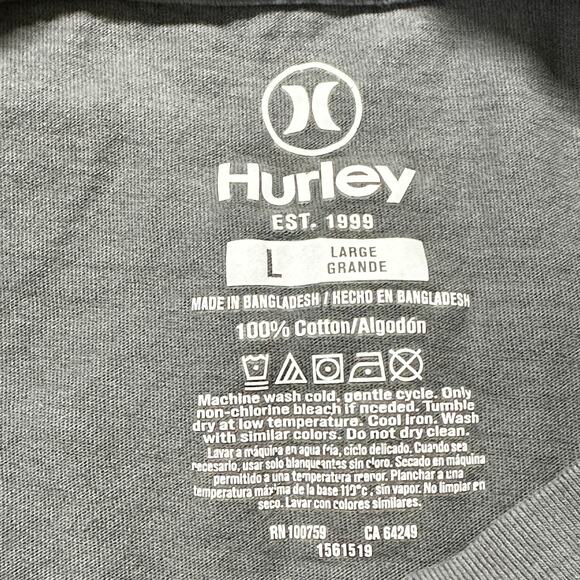 Hurley Tee Shirt Men Size L Gray Short Sleeve 100% Cotton Crew Neck Y2K Skater - Picture 6 of 6